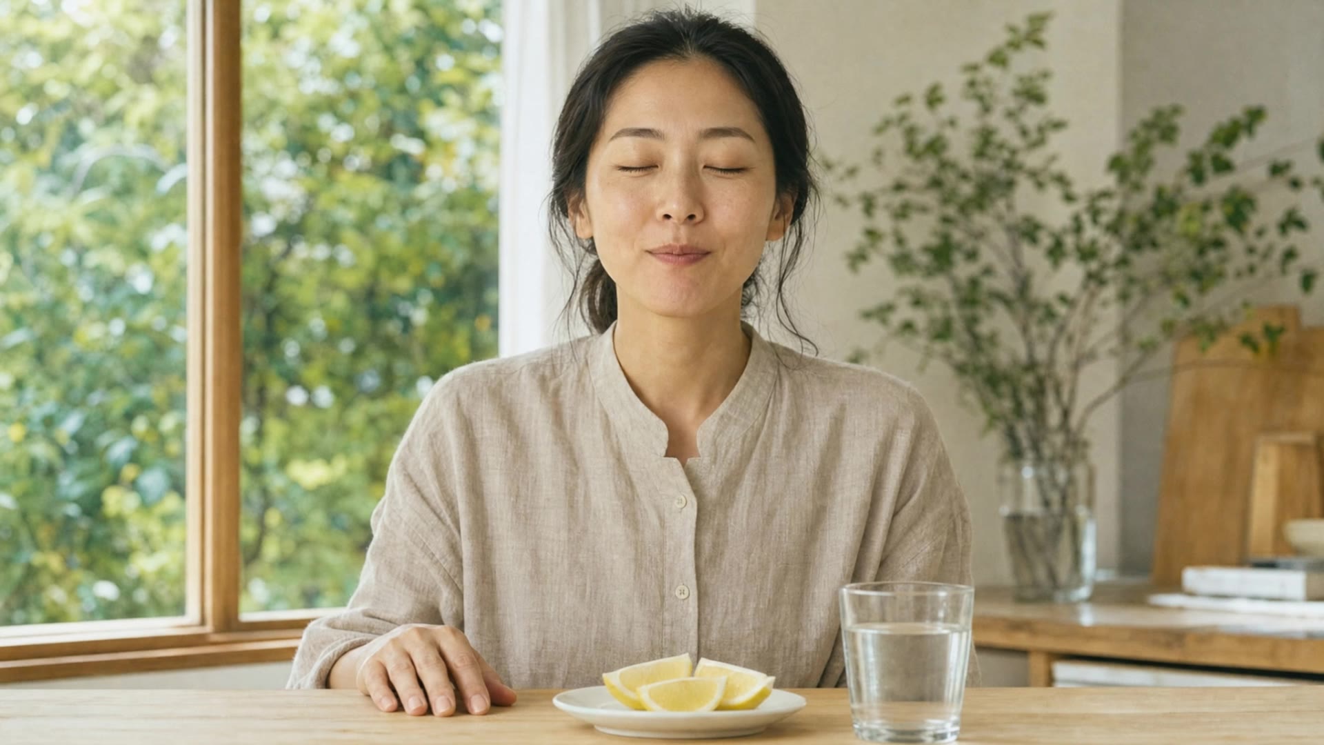 タブレットを舌の上で溶かす女性